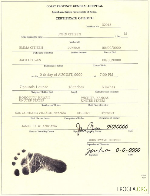 Modèle d'acte de naissance au Kenya au format PSD